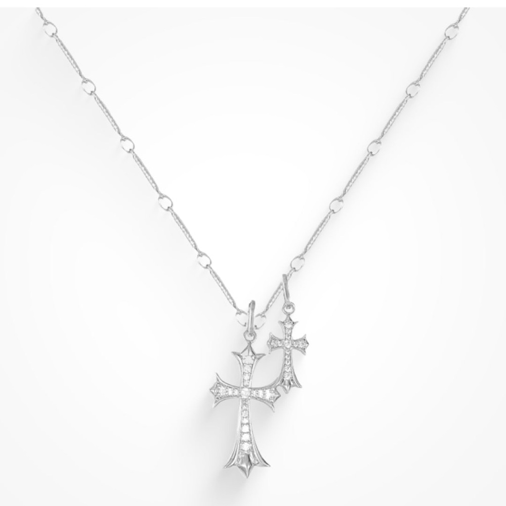 BRAND NEW SILVER PLATED DOUBLE CROSS NECKLACE EVRY JEWELS